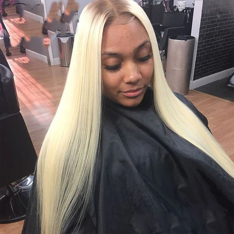 

HD Transparent Ombre Blongde Long Straight T Part Lace Front Wigs Remy 100% Human Wigs For Women With Baby Hair Bleached Knots