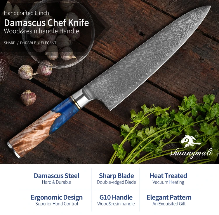 

8 Inch Utility Chef Knives Damascus Steel Sharp Kitchen Knife Family Cooking Vegetable Meat Slicing Cleaver Kitchen Accessories