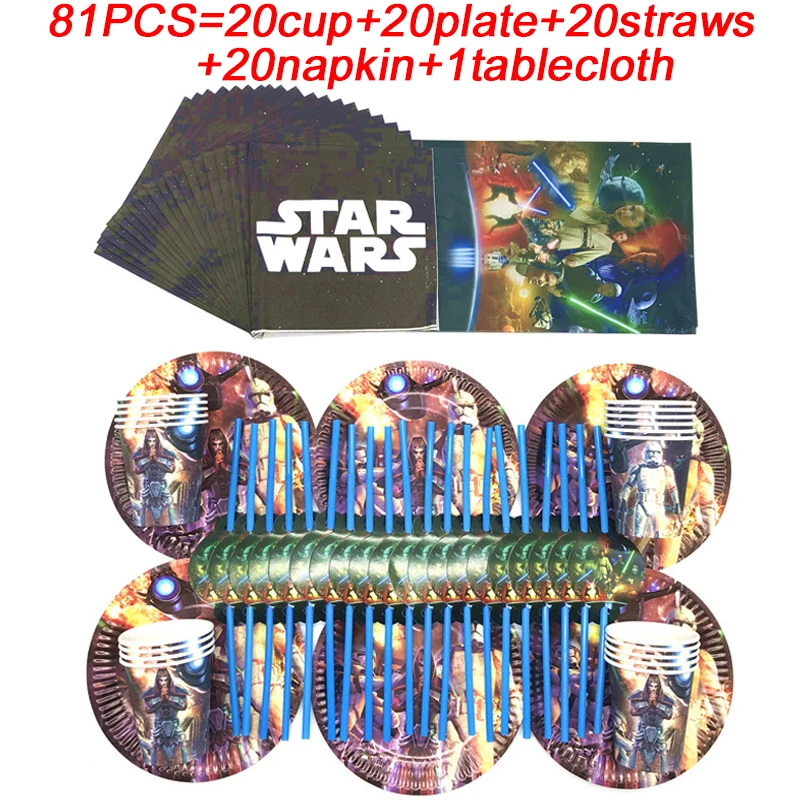 Дети сувениры вечерние Звездные войны Бумага пластины чашки соломинки салфетки
