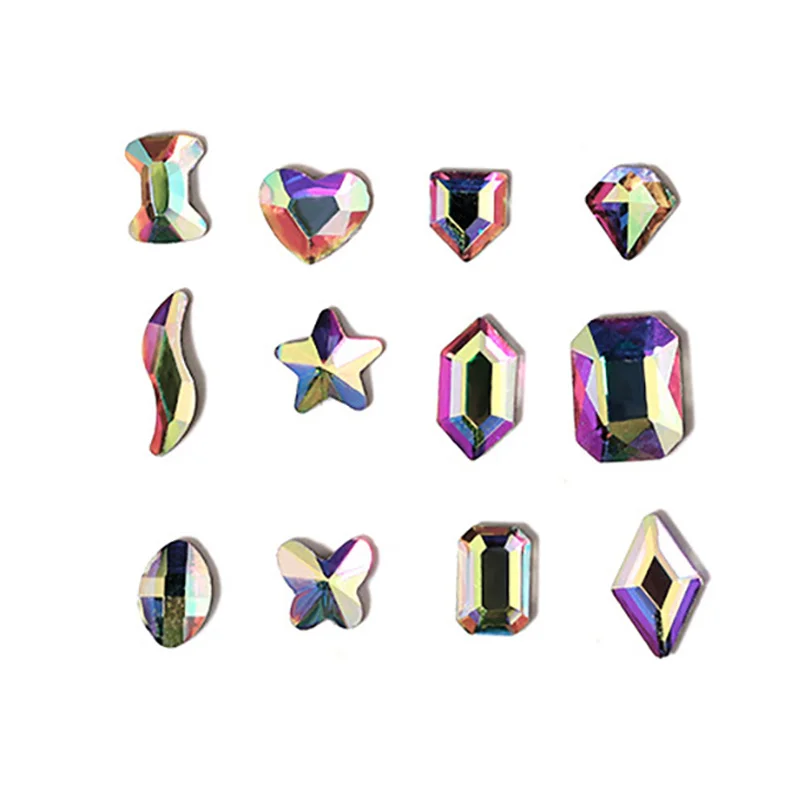 

12 Grids/Box Nail Gems Rhinestones Shiny Crystal 3D Flower Nails Accessories Mixed Shape Diamond Solid Color Mixed Size Pearl