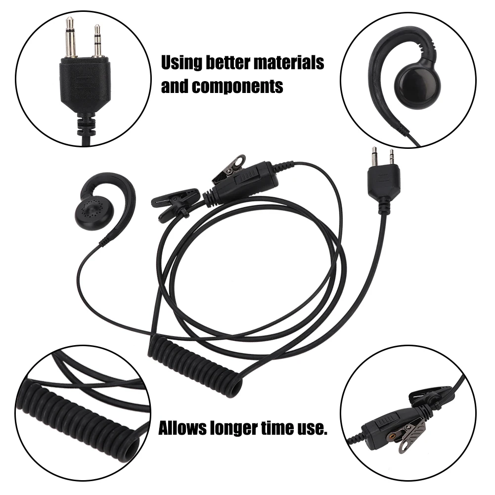 

2 Pin G-shaped Ear Hook Earpiece Built-in Microphone Headset PTT for Walkie Talkie2