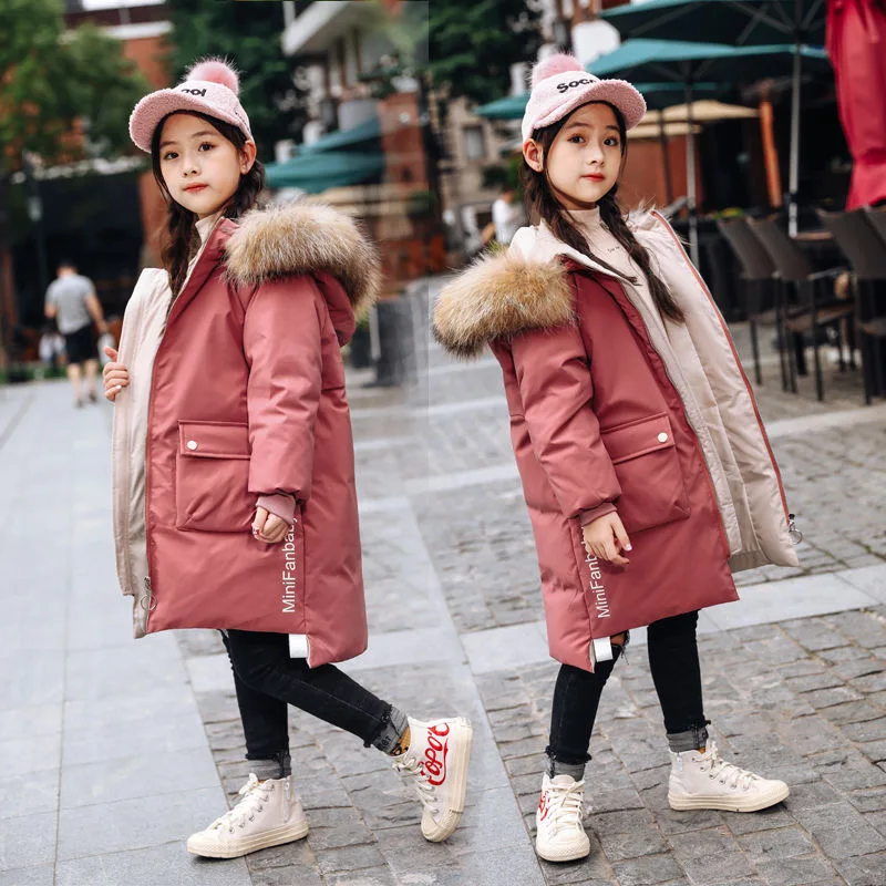 2022 Winter Warm Jackets for Girls Fashion Fur Hooded Children Girls Waterproof Outwear Kids Cotton Lined Parkas images - 6
