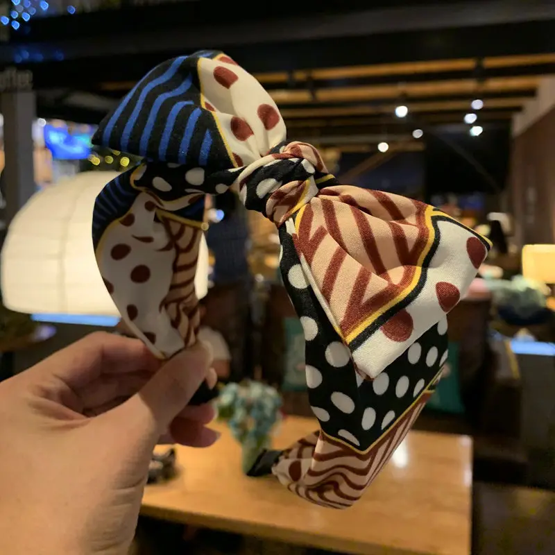 

Risyh Fabric contrast color bow hair band wave point bow wide-brimmed non-slip headband wide-brim