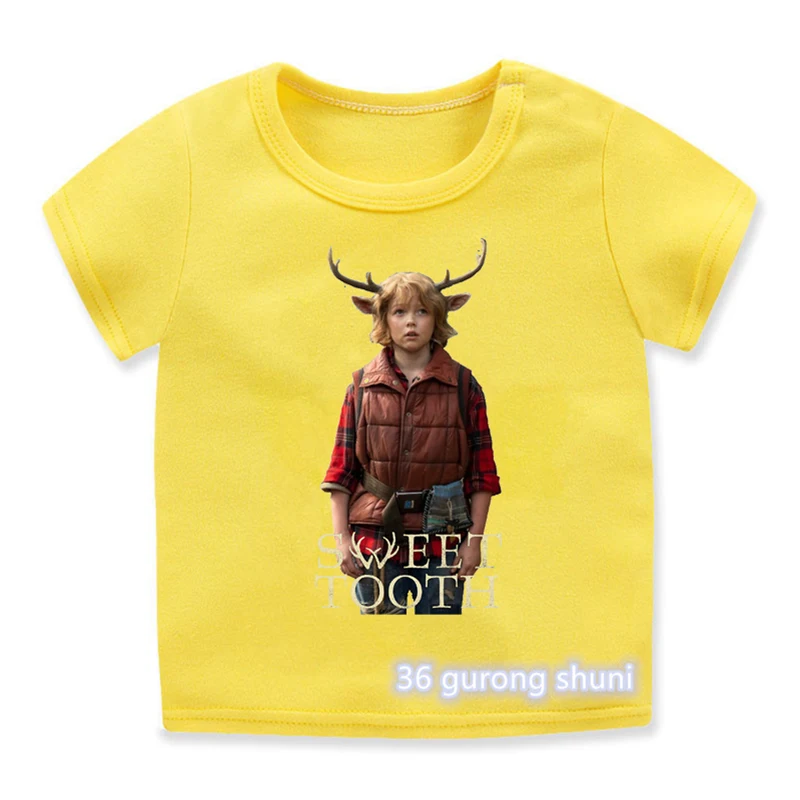 

2021 Kawaii Sweet Tooth T Shirt Deer Boys Clothes Girls Kids T-Shirt Kawaii Chirldren Clothing Harajuku Streetwear Tee Tops