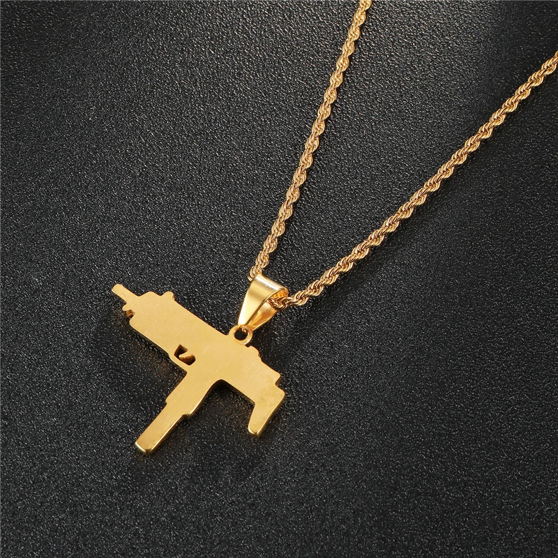 Iced Out Полный Стразы пистолет УЗИ форма кулон ожерелье s Bling Золото Цвет Нержавеющая сталь ожерелье для мужчин хип хоп ювелирные изделия
