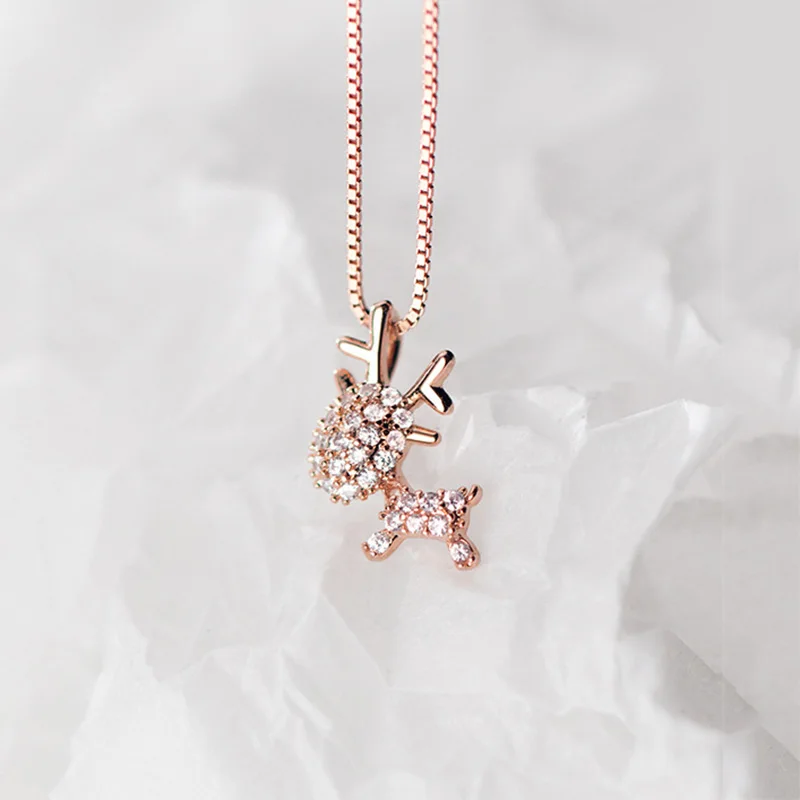 

PONYKISS Genuine S925 Sterling silver Cute Deer animal Zircon Pendant Necklace Chain Women Party Fine Accessory Romantic Gift
