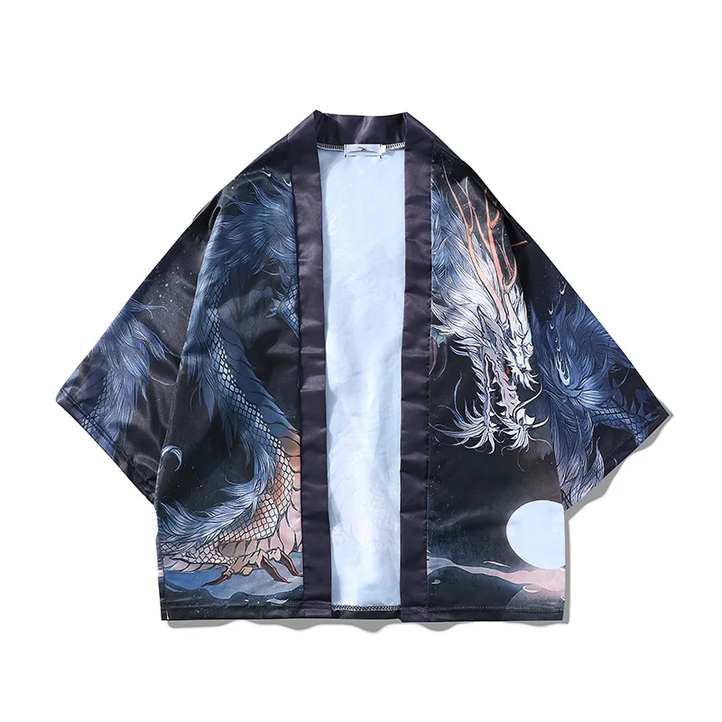 Plus Size Japanese Cardigan Chinese Style 3D Print Dragon Kimono Yukata Haori Robe Men And Women Loose Streetwear Tops | Тематическая