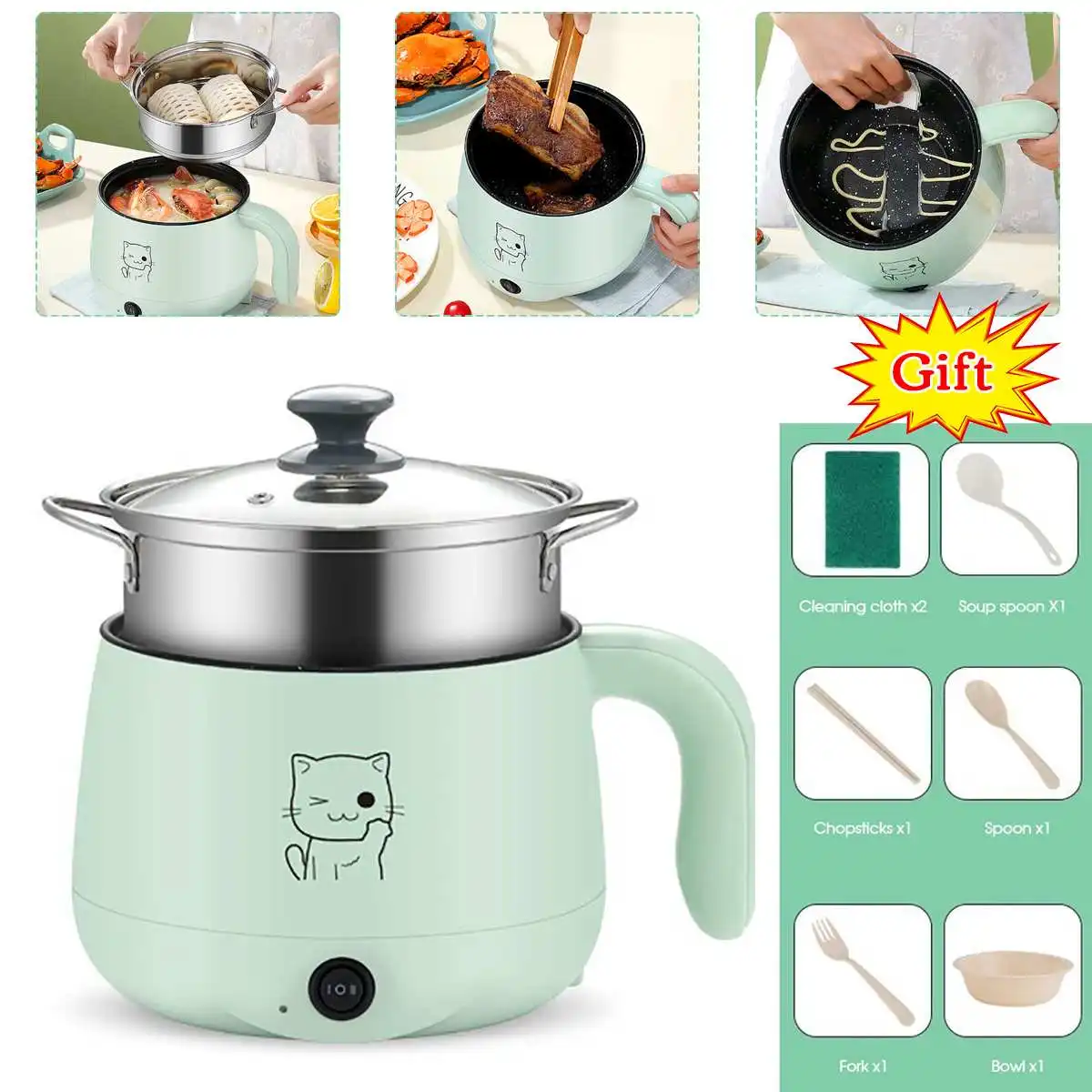 

Electric Cooking Machine Household Samll 1-2 People Hot Pot Multi Electric Rice Cooker Non-stick Pan Multifunction 220V