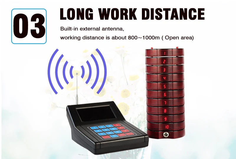 YARMEE Pager Restaurant 999 channel wireless Calling System with 10 coaster pagers for waiter pagers for queue system