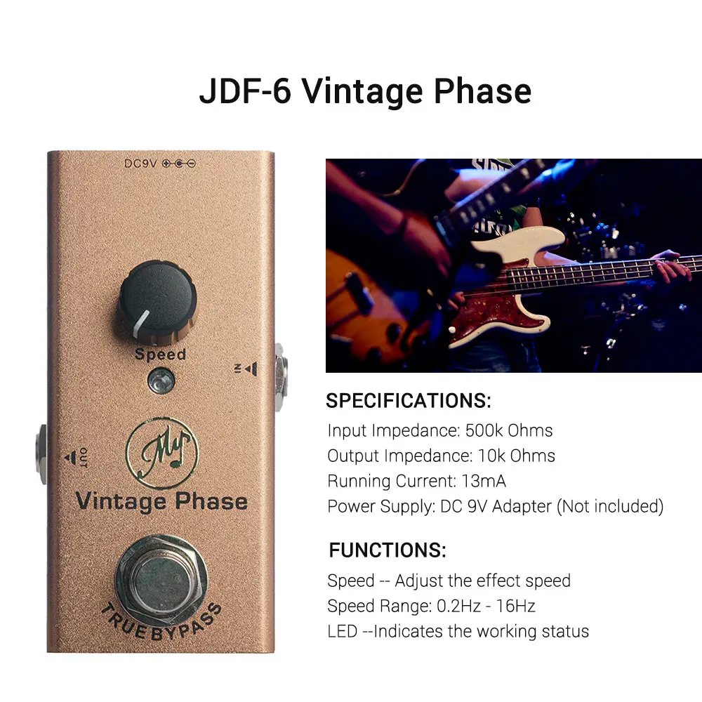 

Vintage Phase Guitar Effect Pedal Mini Single Pedal for Electric Guitars Simple One-Knob Operation DC 9V Brown