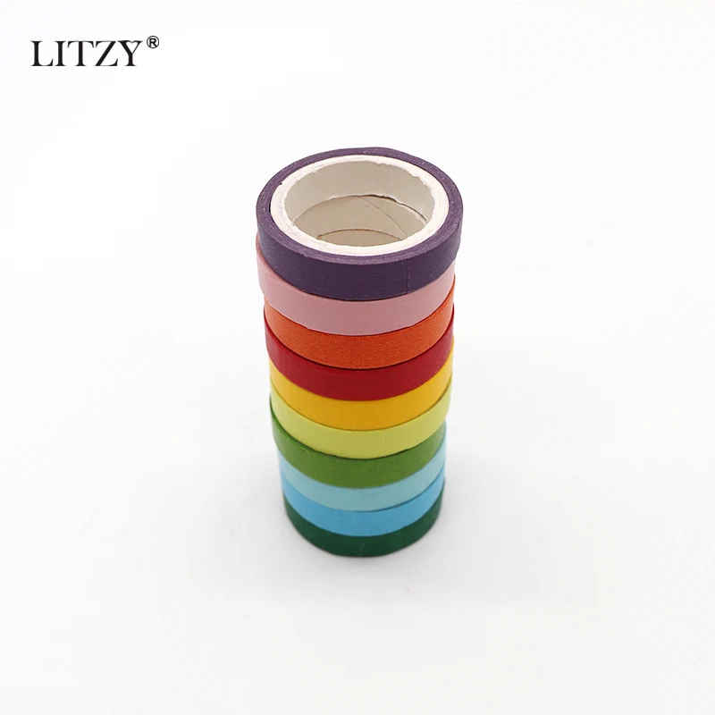 10PCS Multicolor 10 шт./партия сплошной цвет Радуга набор декоративного скотча васи клейкая лента DIY Скрапбукинг наклейка этикетка маскирующая лента школьные офисные принадлежности - Цвет: 10PCS Multicolor