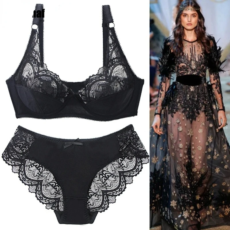 

2021 New Sexy Ultra-ThinThick Plus Size Female Seamless Lingerie Push Lace Bra Sets For Womens Underwear