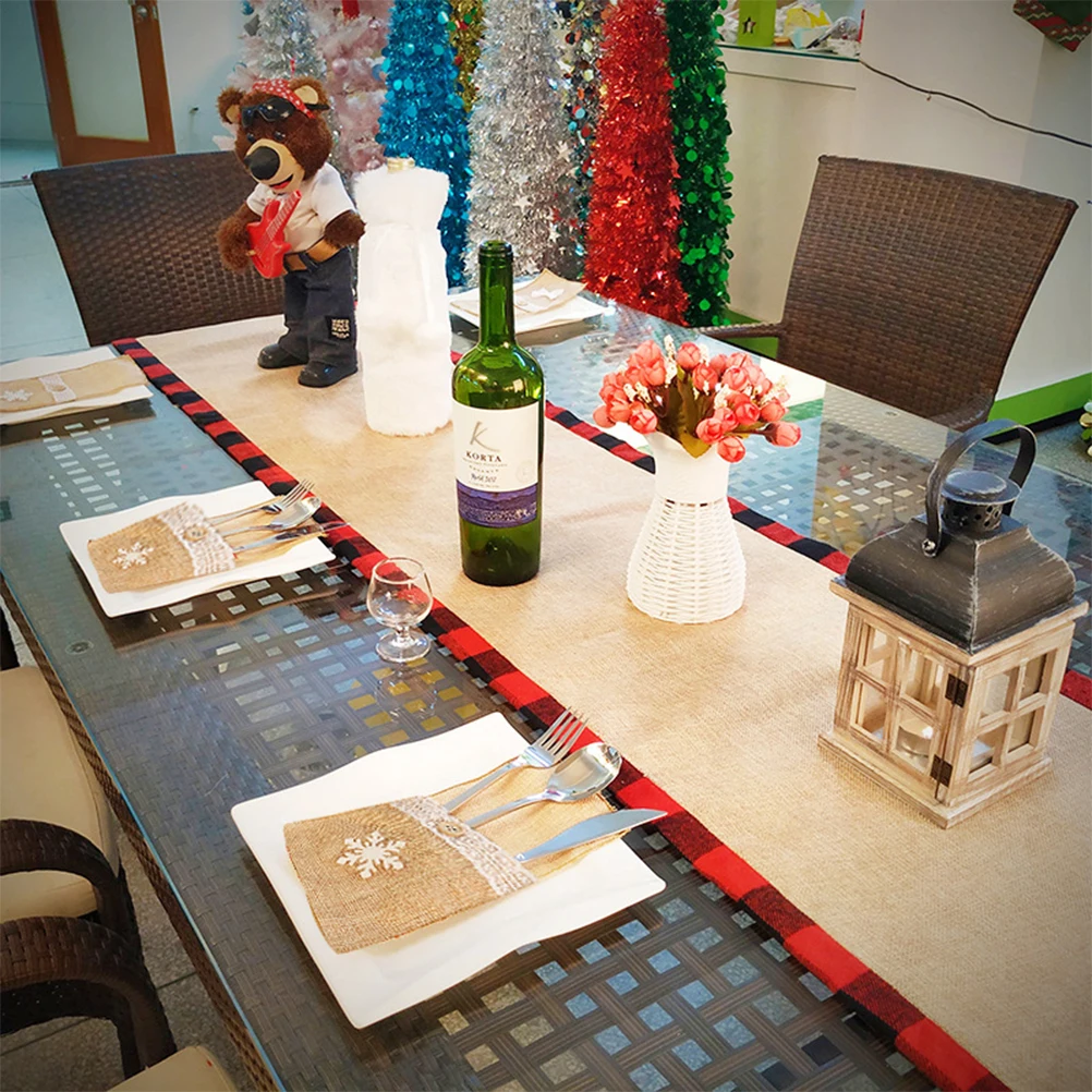 8 шт Рождество в декорированном мешковиной горшке кружева ножи вилки Чехлы