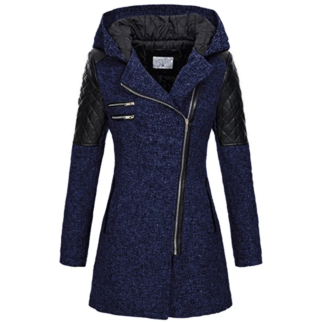 

Vogue Female Jacket Women Warm Slim Jacket Thick Parka Overcoat Winter Outwear Hooded Zipper Stitching Woolen Coat High Quality