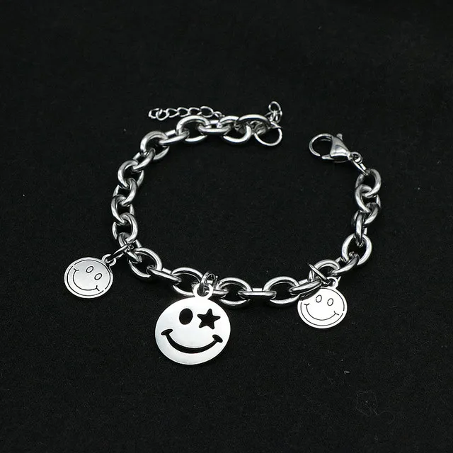 

Punk Rock Hiphop Smile Face Charms Bracelet Titanium Steel Fadefast Women Men Jewelry Wholesale High Quality Wholesale bangle