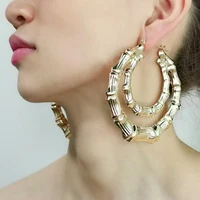 8cm double deck metal big bamboo large hoop earrings gold color statement earrings fashion jewelry 2022 accessories manilai