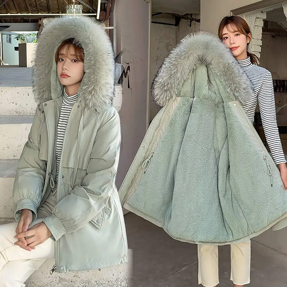 PinkyIsBlack New Casual Loose Fur Liner Hooded Winter Parkas Women Fashion Solid Thick Short Coats Women Elegant Cotton Jackets