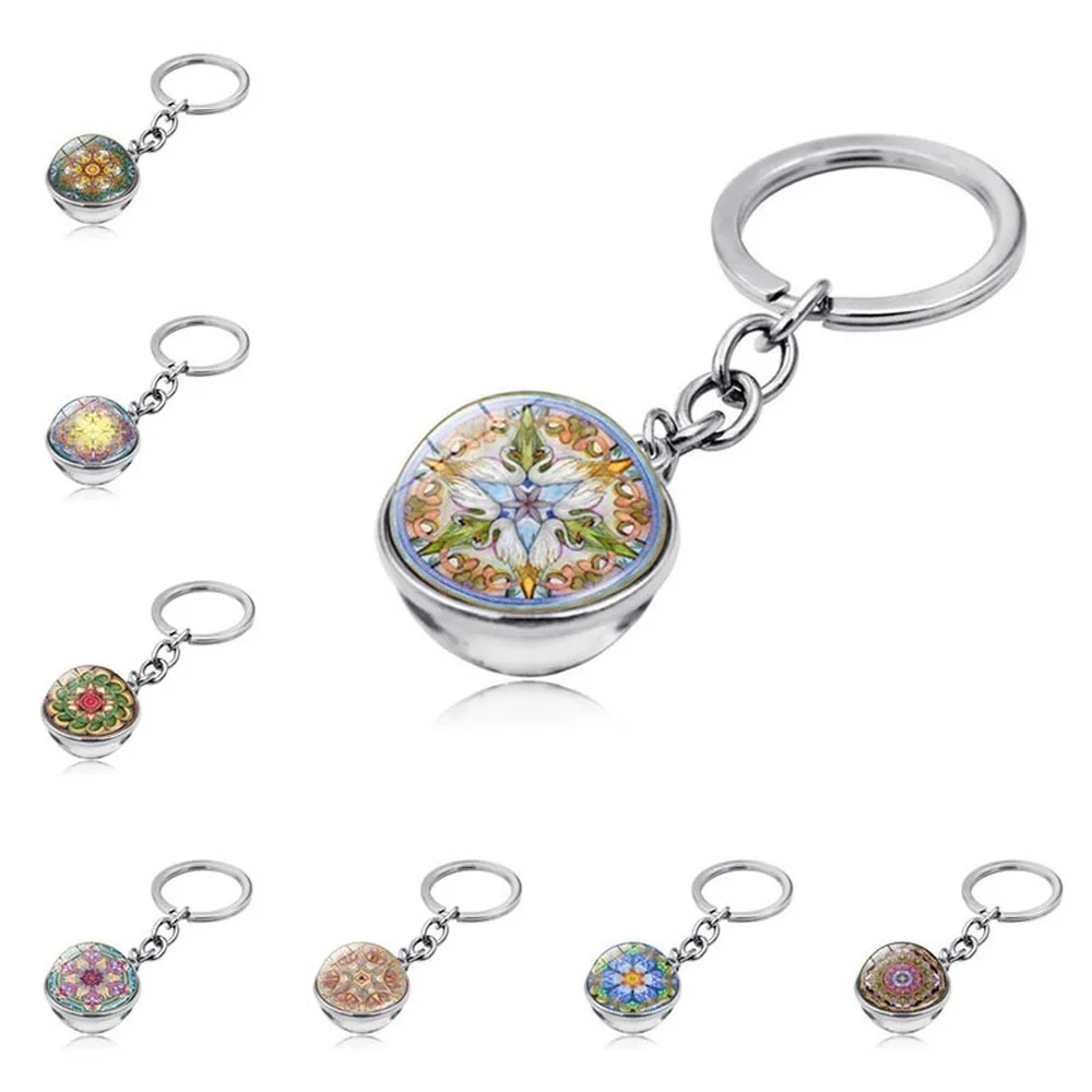 Keychain Retro Fashion Creative Mandala Time Gem Double-sided Glass Ball Keyring Key chain Jewelry Pendant Gifts For Men | Украшения и