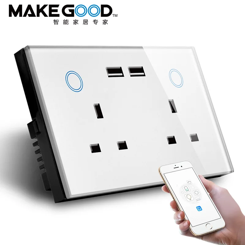 

Розетка сетевая MAKEGOOD с двумя USB-портами, совместимая с Alexa и Google Home