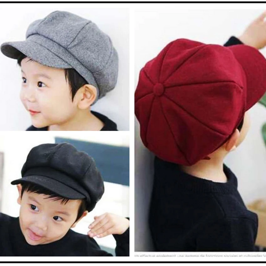 WELROG Children Octagonal Hat Spring Solid Color Newsboy Cotton Cute Baby Painter Adult Beret Girls Boys Hats |