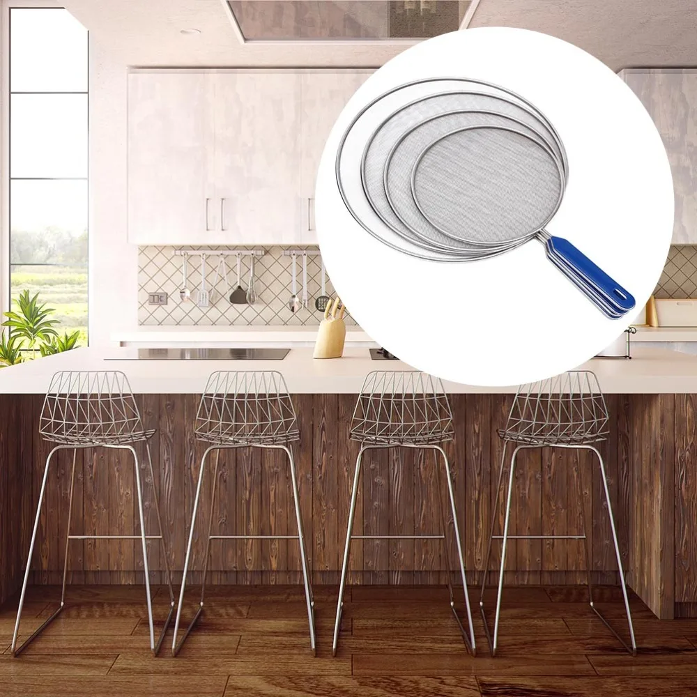 

4pcs Handheld Stainless Steel Oil Cover Mesh Oil Spill Guard Kitchenware