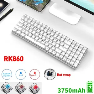 rk860 mechanical gaming keyboard hotswap 100keys bluetooth compatible2 4gwired 3 mode blue brown red switch for desktop laptop free global shipping