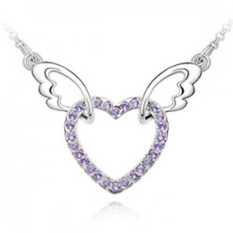 

Fashion women Angel wings necklace crystal heart pendant necklaces for women Multicolor crystal fashion jewelry necklaces