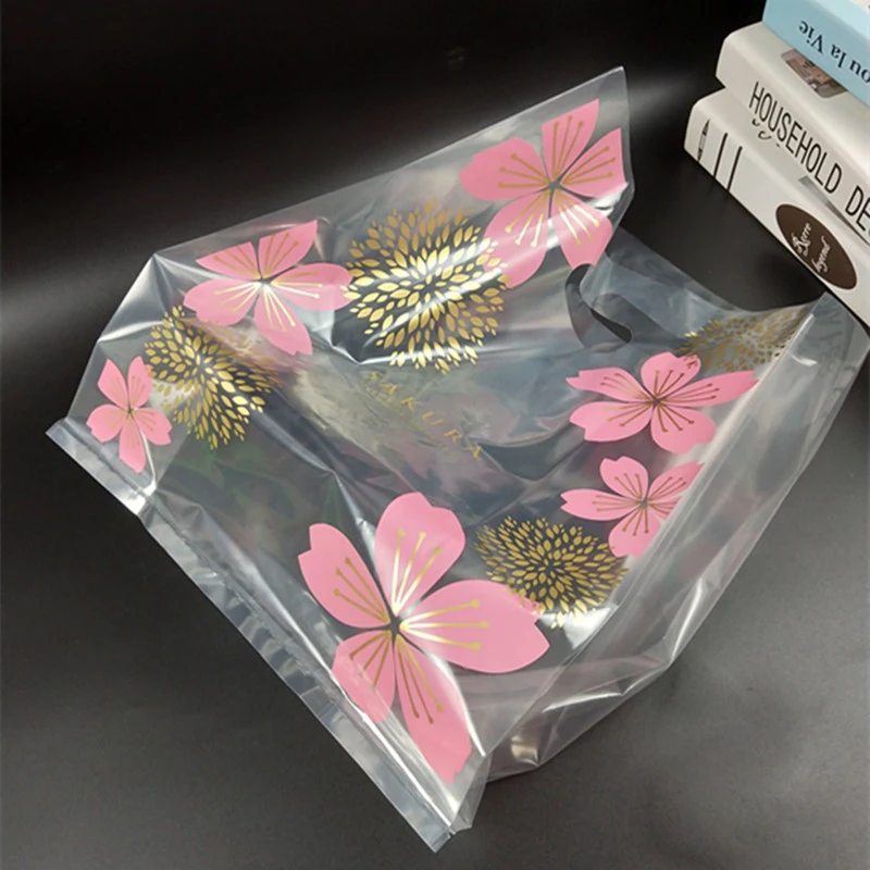 Пластиковый подарочный пакет с розовыми цветами вишни тканевый мешок для