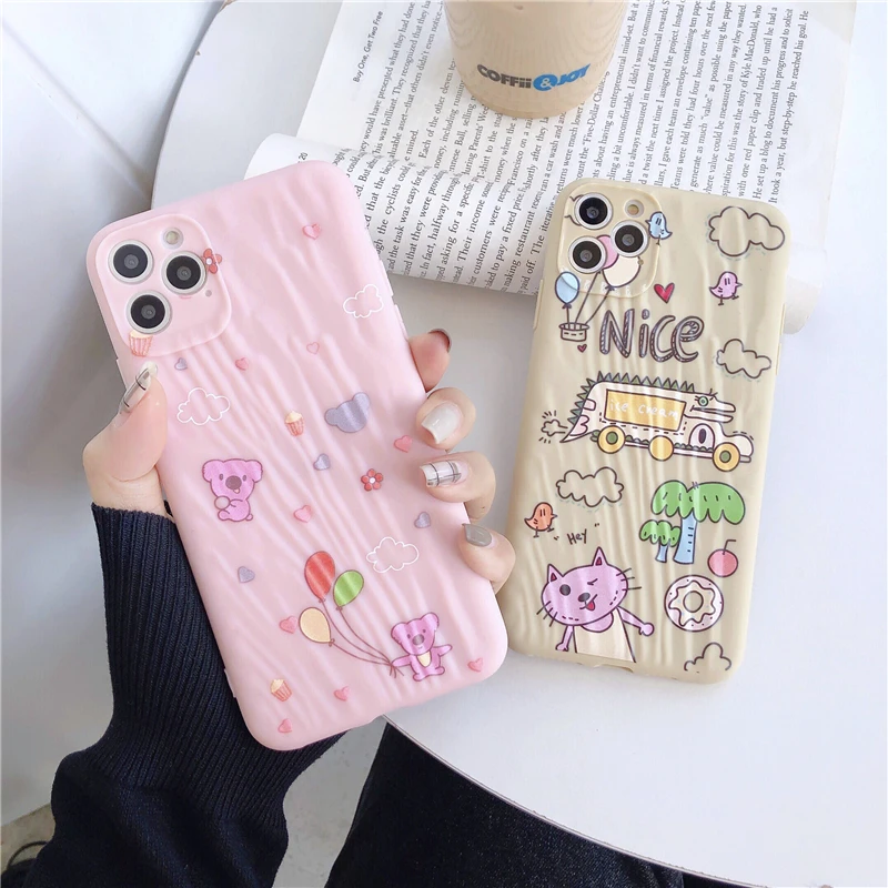 cute cartoon Soft TPU phone cover For iphone 11 pro max 7 8 6 6s plus X Xs XR protective back Matte fitted case pink |