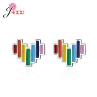new cute color rainbow heart stud earrings for women girls trend fashion 925 sterling silver party gifts jewelry wholesale