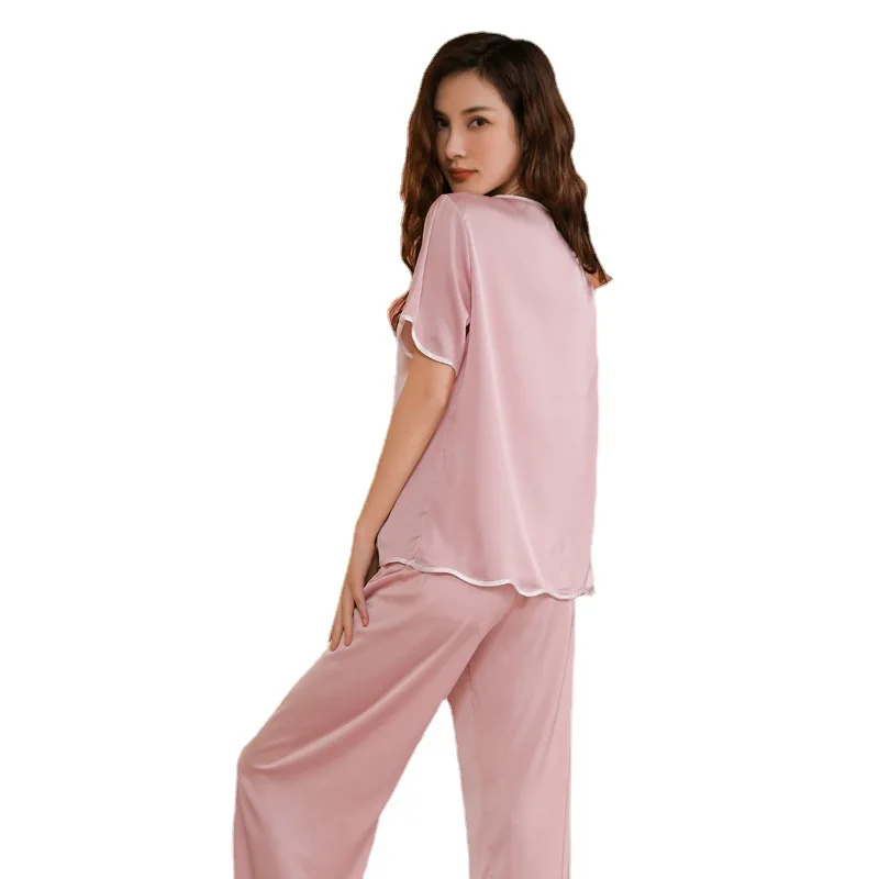 

Women Nightwear Satin 2PCS Shirt&Pants Pajamas Short Sleeve Sleepwear Casual Nightwear Loose Pyjamas Lounge Wear Home Clothes