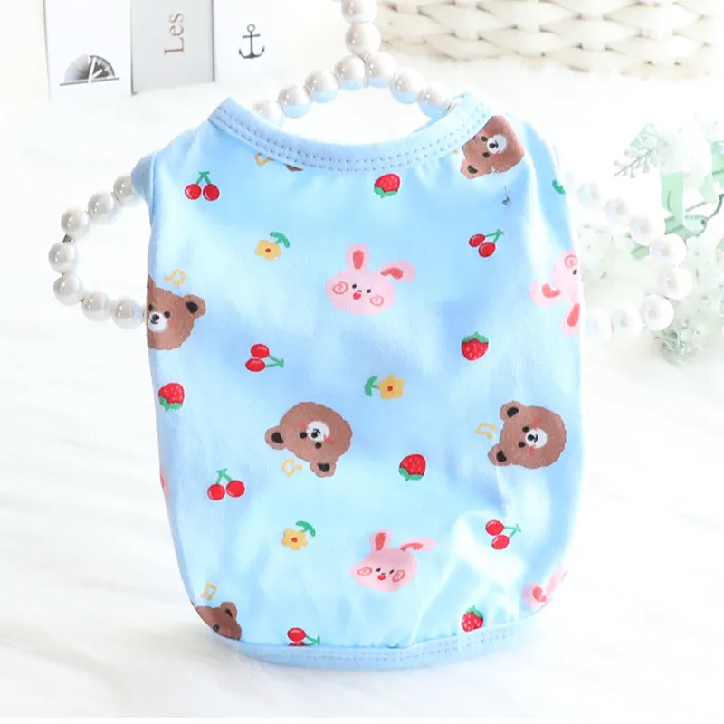 

Animal Dog Clothes Vest Rabbit Dogs Clothing Cute Fashion Cherry Print Spring Summer Yorkshire Trendy Blue Boy Girl Ropa Perro