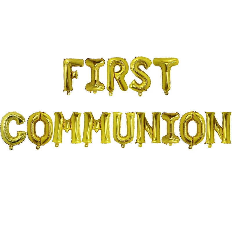 

1set First Holy Communion gold balloons Bunting Banner religious 1st confirmation christening wall decoration photo props ballon
