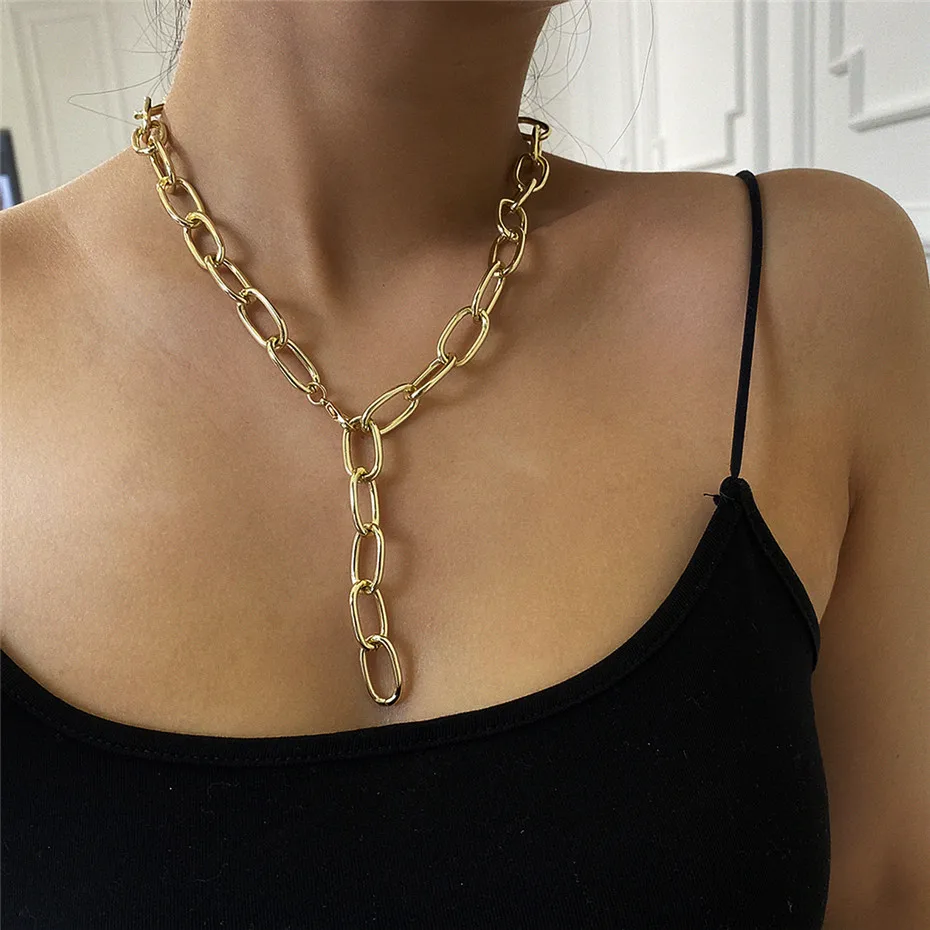 

High Quality Hip Hop Rock Cuban Chunky Lock Chain Necklace for Women Collar Steampunk Gothic Aluminum Chain Necklace Men Jewelry