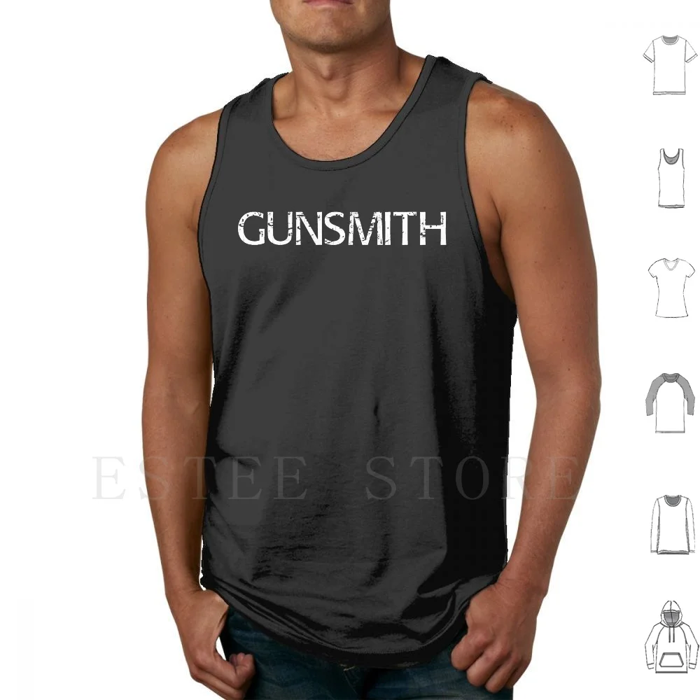 

Gunsmith Tank Tops Vest Sleeveless Black White Black And White Distressed Text Typography Grunge Word Military Gun Ammo