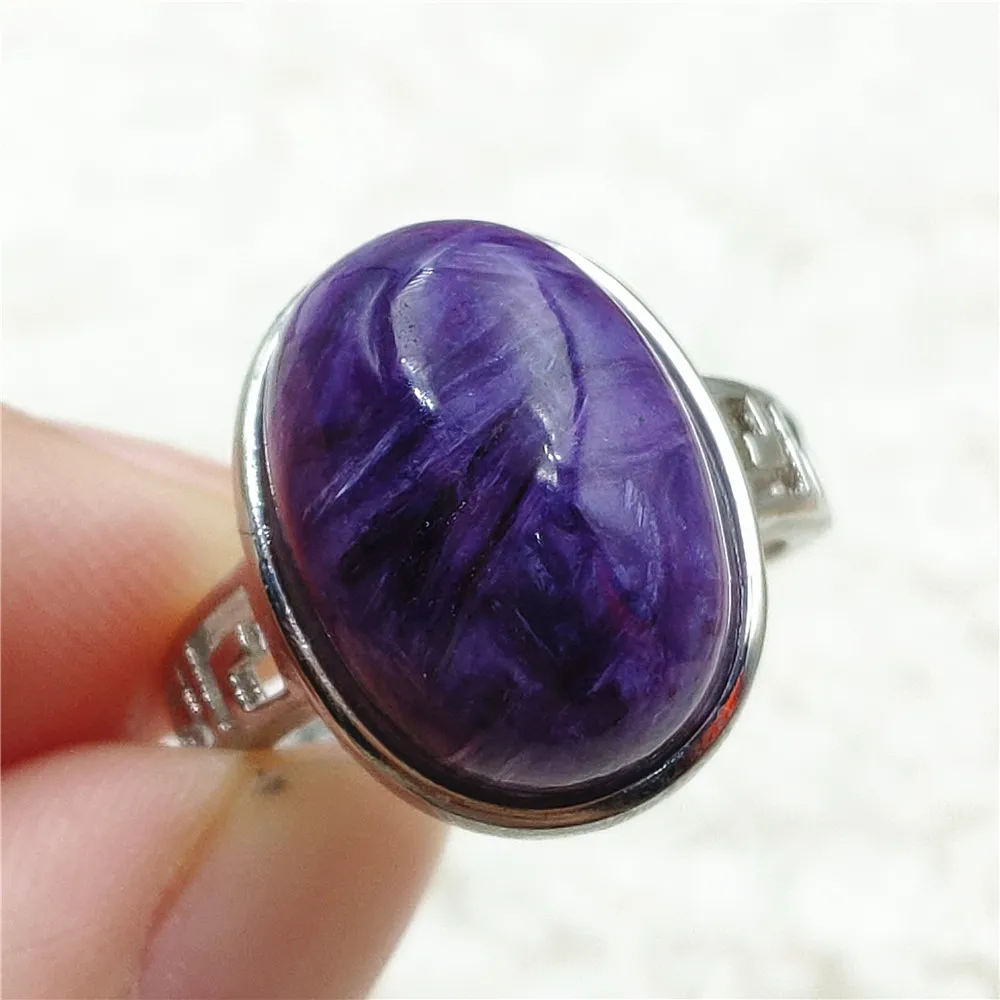 

Кольцо с натуральным фиолетовым чароитом, 16x12 мм, серебро 925 пробы, AAAAAA