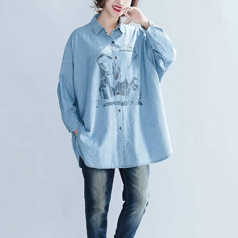 CHICEVER 2020 весенние джинсовые женские топы и блузки с принтом рукав летучая мышь