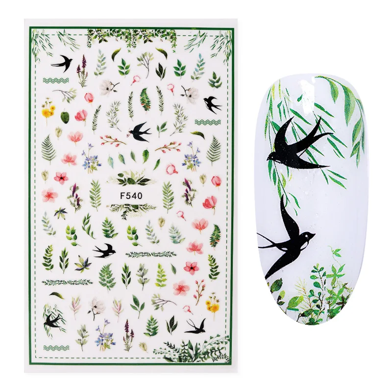 4 Стикеры 3D на ногти Nail Art Переводные картинки, украшения для ногтей, переводные наклейки, милые красные Летающие птицы, аксессуары для дизайна ногтей - Цвет: 4