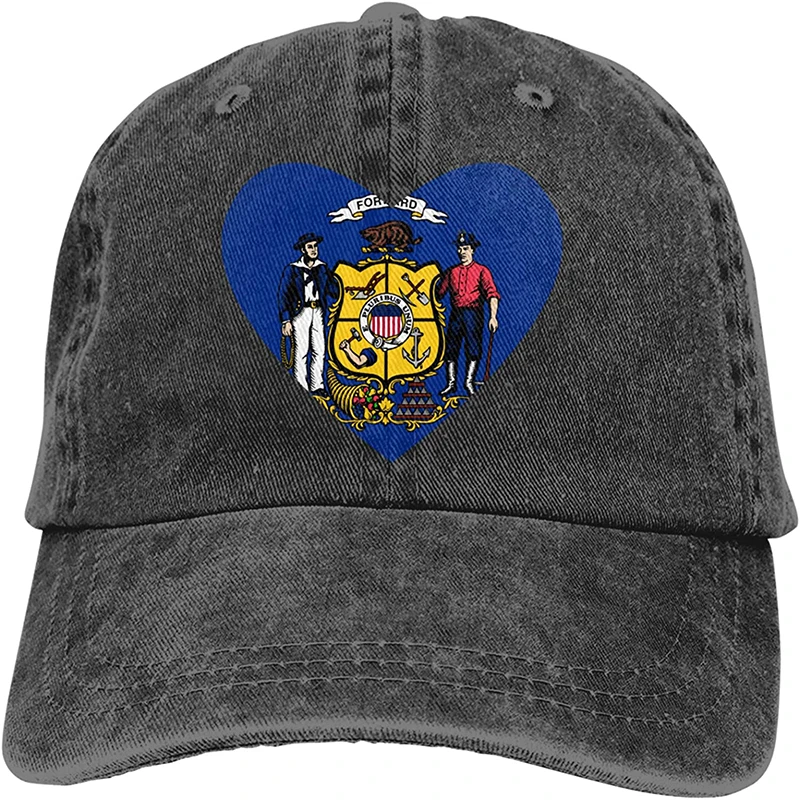 

Fashion Soft Flag of Wisconsin Heart Hat Gift Dad Hat Trucker Hat Cowboy Hat