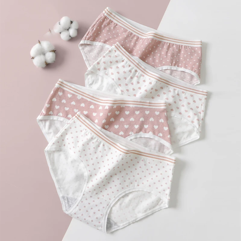 

Underwear Women Panties Girl Breathable Love Cute Flexible Pink White Femme High Quality All Sizes Mid Waist Calzones Mujer