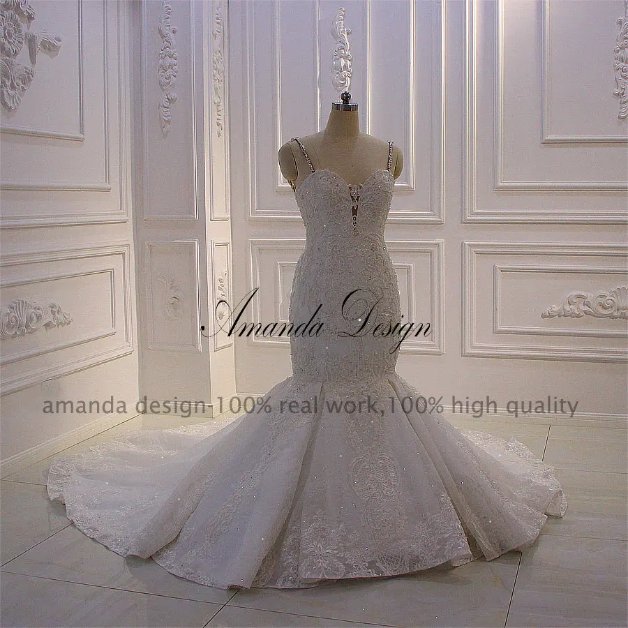 Аманда дизайн vestidos de Novia элегантные тонкие лямки ручной работы роскошное Русалка свадебное платье