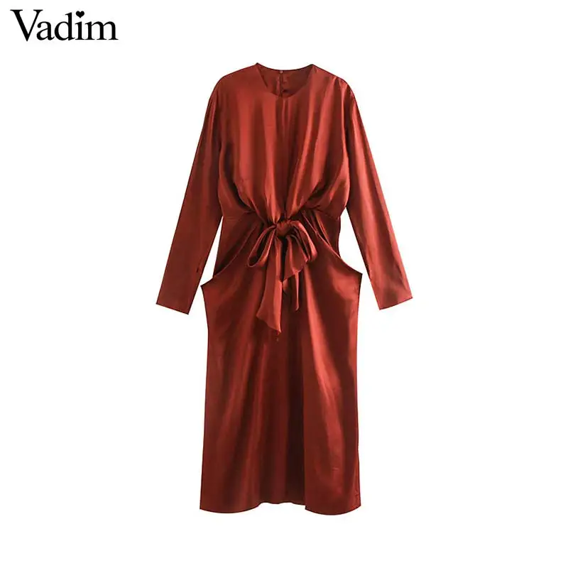 Женское элегантное платье vadim красный миди Длинные рукава с молнией сзади