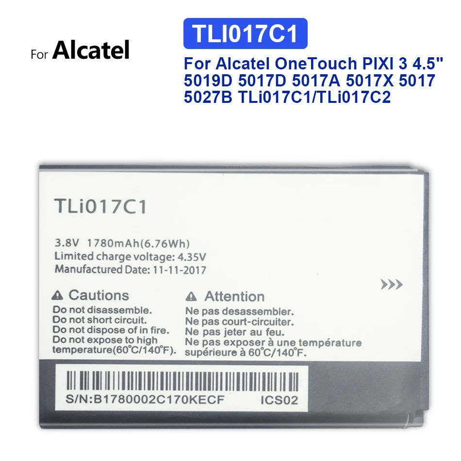 Аккумулятор 1780 мАч для Alcatel One Touch PIXI 3 4 5 дюйма 5019D 5017D 5017A 5017X 5017 5027B Bateria TLi017C1. + Номер