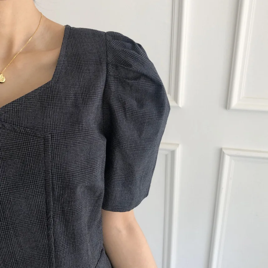 Блузка с квадратным вырезом рукавами-фонариками женские топы баской | Женская