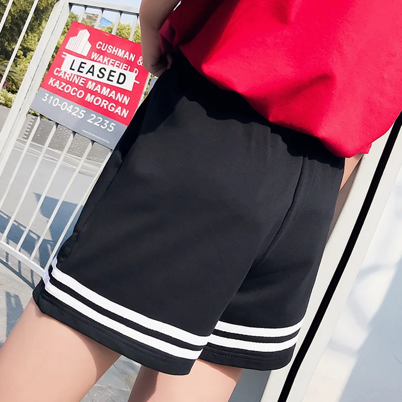 Женские белые шорты в полоску с эластичным поясом на шнуровке стиле харадзюку