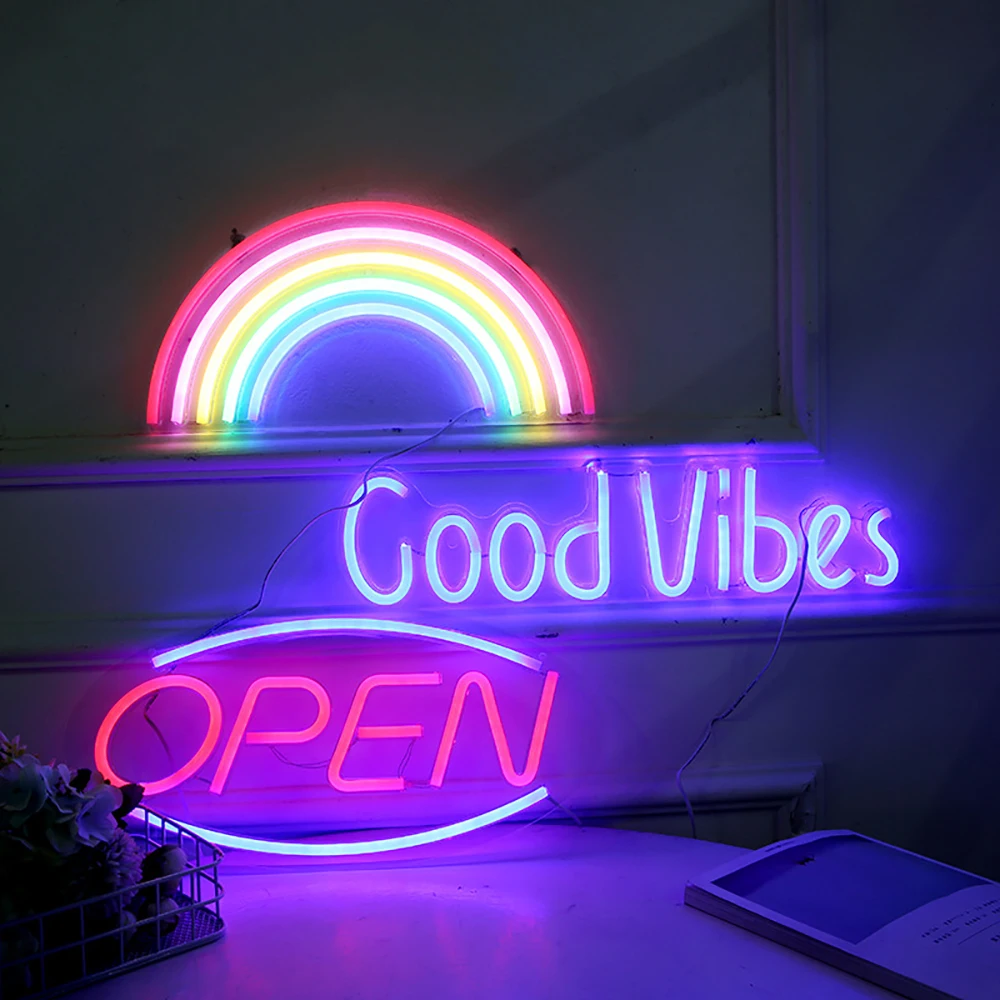 Неоновая вывеска открытого типа GoodVibes светодиодный ная подсветка для вечерние