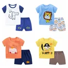 Повседневный летний костюм для малышей, пуловер с круглым вырезом, Одежда для младенцев, детская одежда, комплект из 2 предметов, Детский Повседневный костюм, комплект