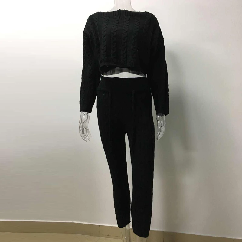 Хлопковый женский спортивный костюм из 2 предметов свитер топ + штаны Трикотажный