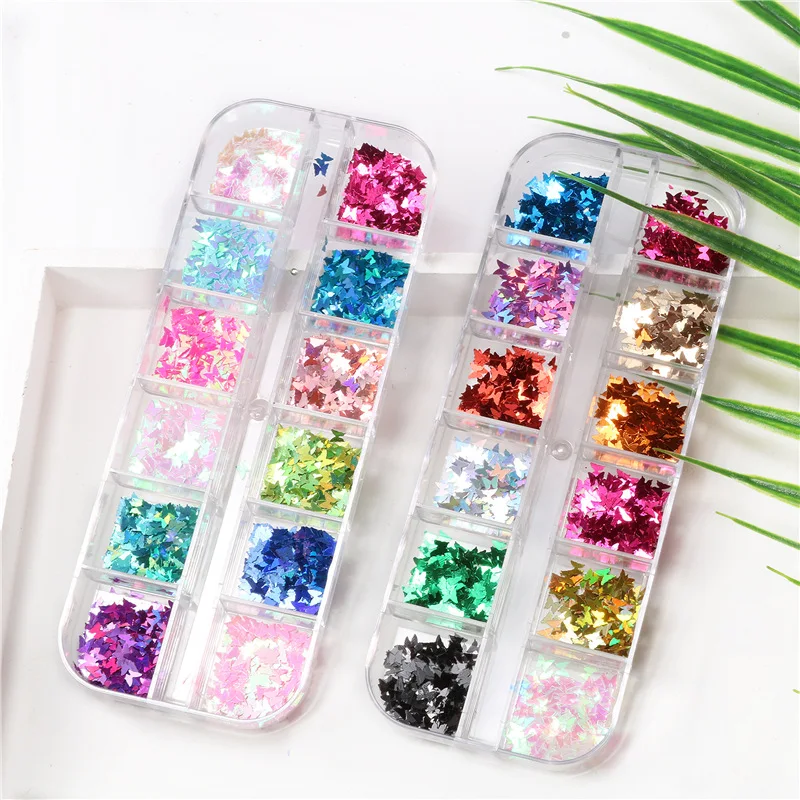 

12 Grid/Box Nail Art Sequins Butterfly Round Five-pointed Star Geometric Sequins Jewelry DIY Eye Makeup Beauty Accessories