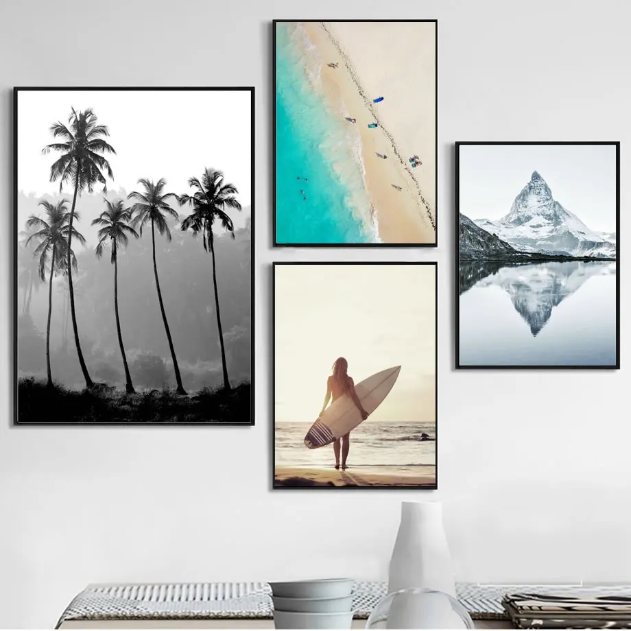 Пляж Айсберг дерево девушка пейзаж стена Художественная печать холст живопись